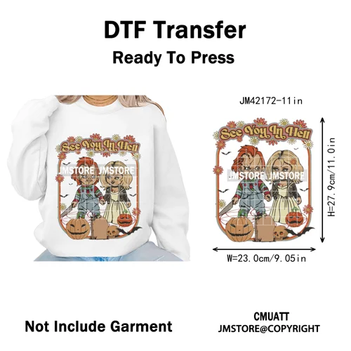 See You In Hell Scary Movie True Love Couple Halloween Season Iron on DTF Washable Transfers Stickers Ready to Press for Textile