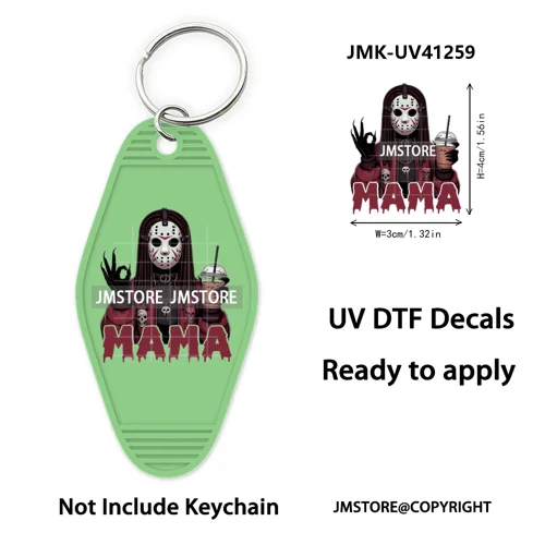 Black Girl Halloween Spooky Horror Mama UV DTF Motel Keychain Wraps Ready To Apply Waterproof High Quality Hotel Keychain Decals