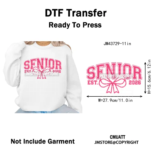 High School Senior Year Class of 2026 My First Last Day Iron on Washable DTF Heat Transfers Stickers Ready to Press for Hoodies