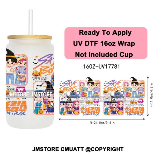 Demon Hunters Kpop Derpy Halloween Mystery Boys UV DTF Stickers Ready To Apply Cup Wrap High Quality For 16OZ Libbey Can Glass