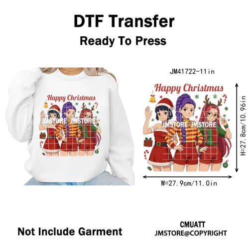 Holly Stars Gifts Happy Kpop Christmas Vibes Winter Holiday Iron on DTF Washable Transfers Stickers Ready to Press for Hoodies