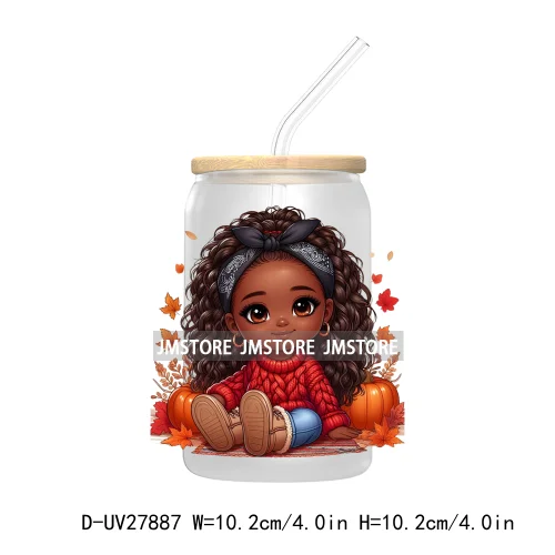 Autumn Chibi Super Cute Black Baby Girl UV DTF Transfer Stickers Decals For Libbey Cold Cups Mugs Tumbler Waterproof Afro Kids