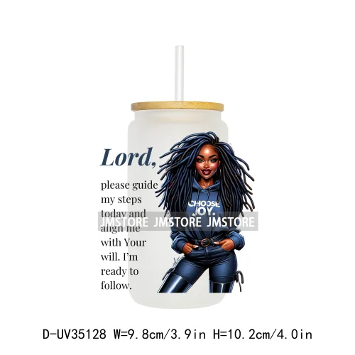 Christian Quotes Afro Pray Girl UV DTF Transfer Stickers Decals Ready To Apply Waterproof For 16OZ Libbey Glass Can Cups Tumbler