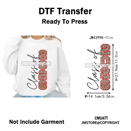 Faux Glitter Senior Class of 2026 High School Graduate Reunion Iron on Washable DTF Transfer Stickers Ready to Press for Clothes