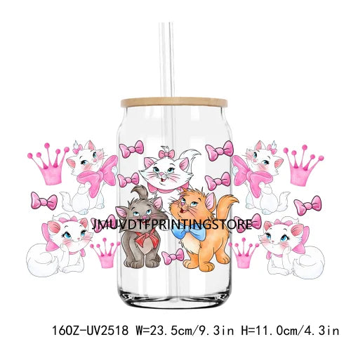 Cute Bear And Cat Coffee UV DTF Sticker For 16OZ Libbey Glass Cup Can Cartoon Cars Wrap Transfer Sticker Custom Labels DIY Logo