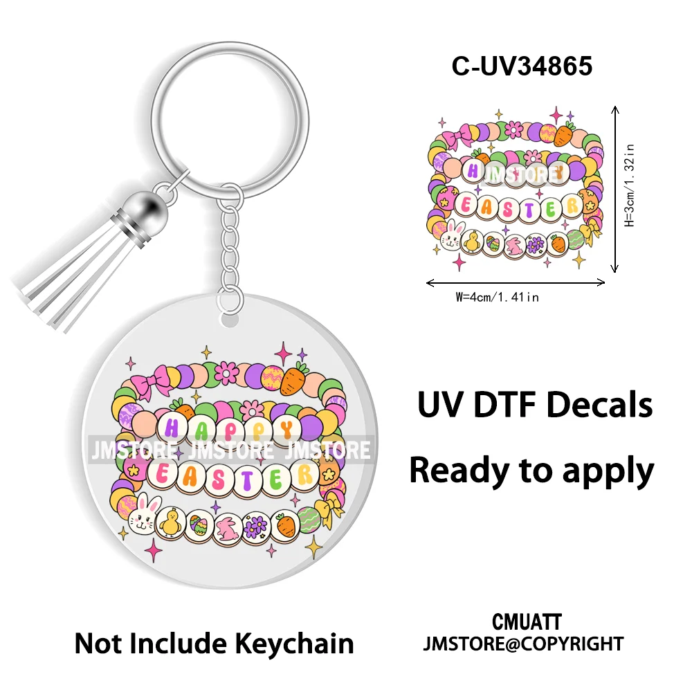 Happy Easter School Teacher Life Retro Coquette Easter Bunny WaterProof UV DTF Sticker For Round Circle Acrylic Keychain Keyring