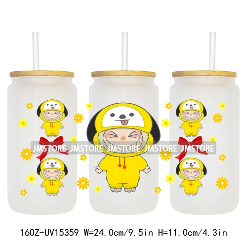 Coquette Bow Cartoon Monsters In Outfit UV DTF Cup Wraps Ready To Apply Waterproof Transfer Stickers For 16OZ Libbey Glass Can