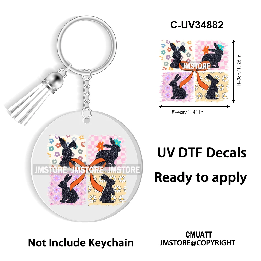 Christian Easter Eggs Bunny Mama Coquette Bow Good Quality WaterProof UV DTF Stickers For Round Circle Acrylic Keychain Keyring