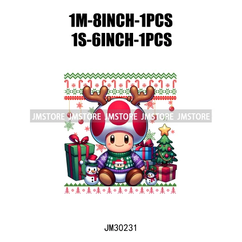 Cartoon Christmas Character Ugly Sweater Friends Deer Winter Holiday Gifts Iron On DTF Heat Press Transfers Stickers For Hoodies