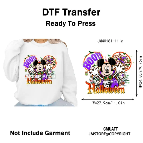 Cartoon Witches Princess Skull Animal Kids Love Characters Halloween Iron on DTF Transfers Stickers Ready to Press for T-shirts