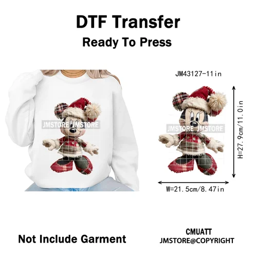 Faux Yarn Very Merry Christmas Mouse Friends Cartoon Santa Iron on Washable DTF Transfers Stickers Ready to Press for Clothing