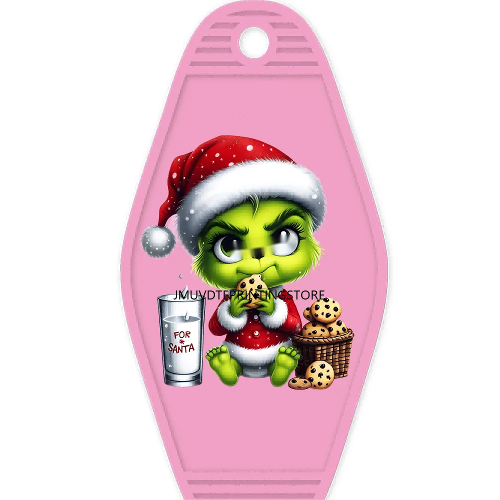 Christmas Cute Baby Green Guy With Santa Hat Gifts High Quality WaterProof UV DTF Sticker For Motel Hotel Keychain