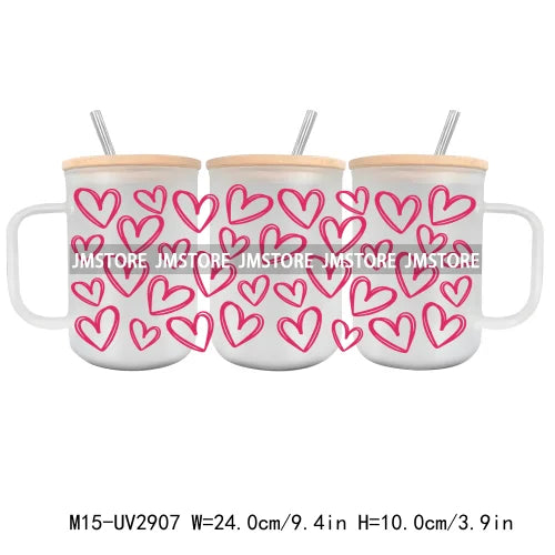 Valentine's Day Hearts UV DTF Sticker For 15OZ Mug Libbey Glass Cup Can Wrap Transfer Stickers Custom Labels DIY Logo Love Pink