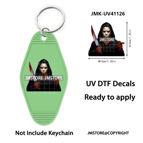 Black Dad Halloween Horror Villain UV DTF Motel Keychain Decal Ready To Ship Durable Transfer Stickers Prints For Hotel Keychain
