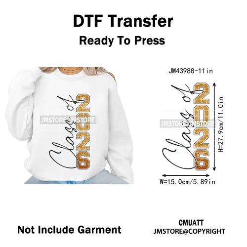 Faux Glitter Senior Class of 2026 High School Graduate Reunion Iron on Washable DTF Transfer Stickers Ready to Press for Clothes