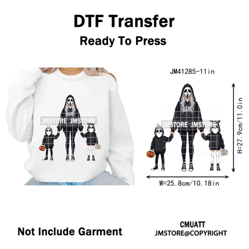 Spooky Halloween Scary Ghost Pumpkin Mama Kids Family Love Iron on Washable DTF Transfers Stickers Ready to Press for Textile
