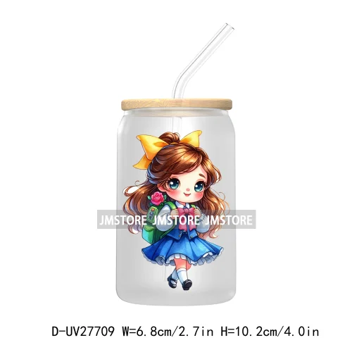 Cartoon Princess Back To School UV DTF Transfer Stickers Decals For Libbey Cold Cups Mugs Tumbler First Day Of School Students