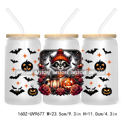 Halloween Spooky Bat Cartoon Character 16OZ UV DTF Cup Wrap Transfer Stickers Custom Labels Waterproof Logo For Libbey Glass Can