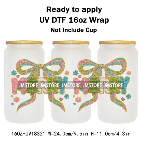 Faux Yarn Christmas Santa Claus Tree UV DTF Stickers Ready To Apply Cup Wrap Custom Labels DIY Craft For Libbey Glass Can Mugs