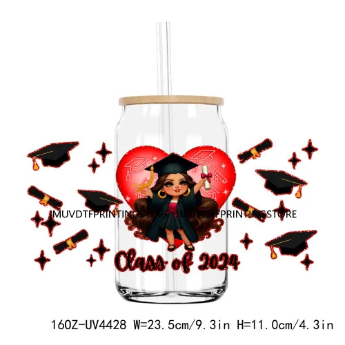 Chicano Graduation 2024 UV DTF Sticker For 16OZ Libbey Glass Cup Can Senior Girls Wrap Transfer Sticker Custom Labels DIY Logo