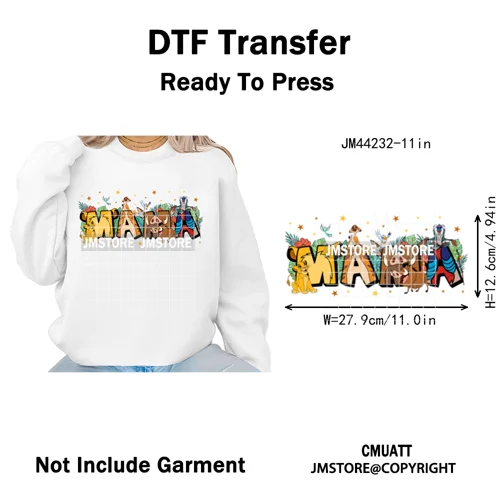 Cartoon Mama Princess Happy Mother's Day Family Vacation Iron on Washable DTF Heat Transfers Stickers Ready to Press for Hoodies