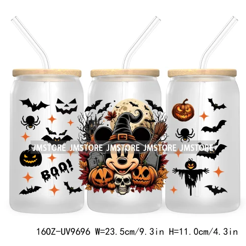 Halloween Spooky Bat Cartoon Character 16OZ UV DTF Cup Wrap Transfer Stickers Custom Labels Waterproof Logo For Libbey Glass Can