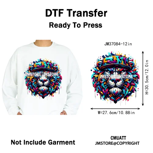 12in Urban Gangster Rich Money Lion Beats Shark Vibes Iron on DTF Thermal Transfers Stickers Ready to Press for T-shirts Bags