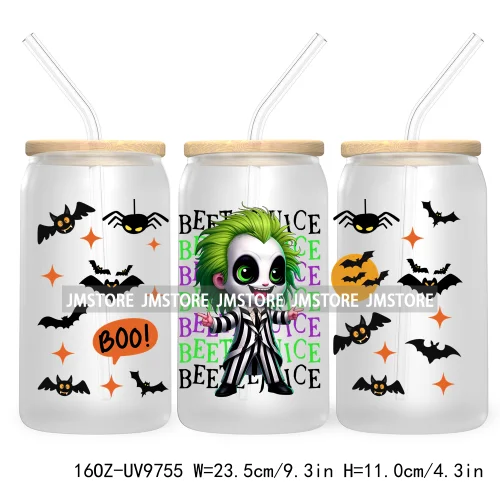 Halloween Double Trouble UV DTF Sticker For 16OZ Libbey Glass Cup Can Wrap Horror Princess Transfer Printing Custom Labels Logo