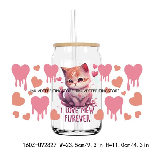 Valentines Teddy Bear With Red Roses UV DTF Sticker For 16OZ Libbey Glass Cup Can Wrap Transfer Sticker Custom Labels DIY Logo