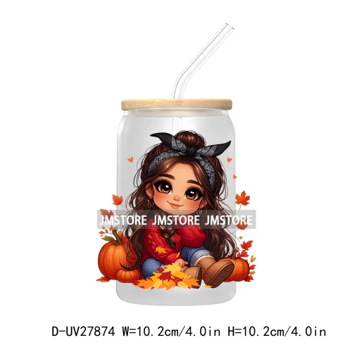 Latina Chibi Autumn Baby Little Girl UV DTF Transfer Stickers Decals For Libbey Cold Cups Mugs Tumbler Fall Vibes Pumpkin Season