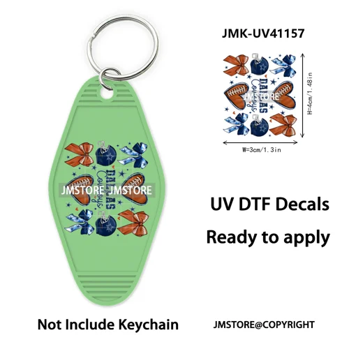Football Cowboys Coquette Bow Game Day UV DTF Motel Keychain Wraps Ready To Apply Waterproof High Quality Hotel Keychain Decals