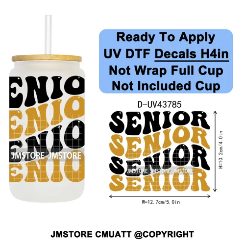 Fresh Class Of 2026 Senior Edition UV DTF Decals Ready To Apply Waterproof Transfer Stickers DIY Craft For 16OZ Libbey Glass Can