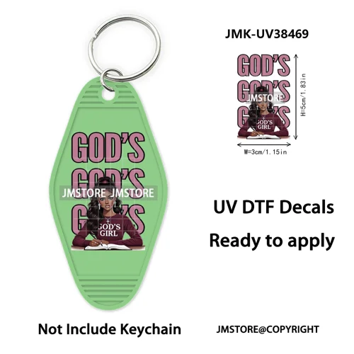 Afro Girls Faith Religious Christian UV DTF Motel Keychain Wraps Ready To Apply Waterproof High Quality Hotel Keychain Decals