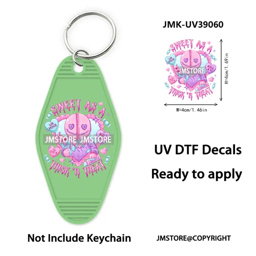 Halloween Horror Movies Witch Girl UV DTF Motel Keychain Decal Ready To Ship Durable Transfer Stickers Prints For Hotel Keychain