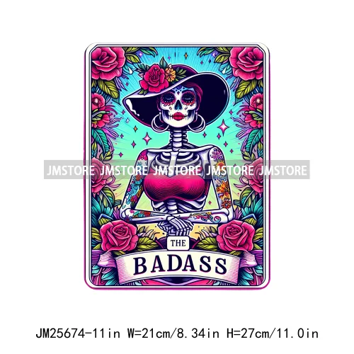 Custom Flower La Chismosa Dog Cat Lover Badass Skull Tarot Card  DTF Iron On Heat Transfers Stickers Ready To Press For Hoodies