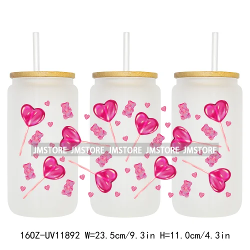 Coquette Bow Pencil 16OZ UV Cup Wrap DTF Transfer Stickers For Libbey Glass Can Cups Tumbler Cherry Heart Love Valentines Day