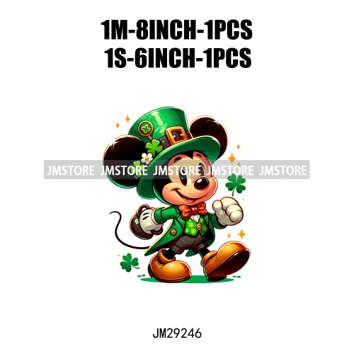 Cute Cartoon Character St Patrick's Irish Day Shamrock Lucky Vibes Iron On DTF Transfers Stickers Ready To Press For Hoodies