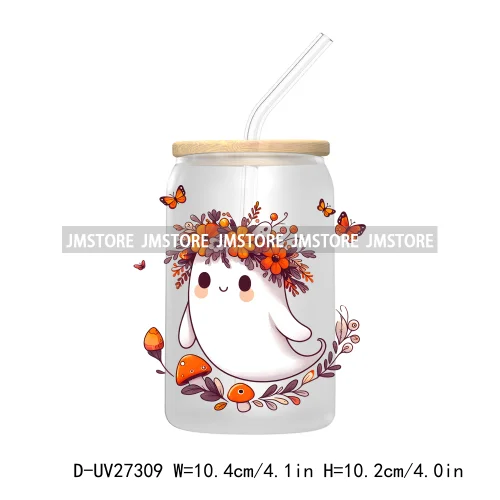 Spooky Ghost Halloween Autumn Pumpkin Season UV DTF Transfer Stickers Decals For Libbey Cold Cups Mugs Tumbler Black Cats Boo