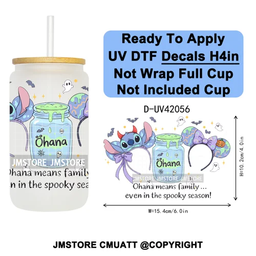 Cartoon Mouse Head Princess Family Vacation UV DTF Decals Ready To Apply Waterproof Transfer Stickers For 16OZ Libbey Glass Can