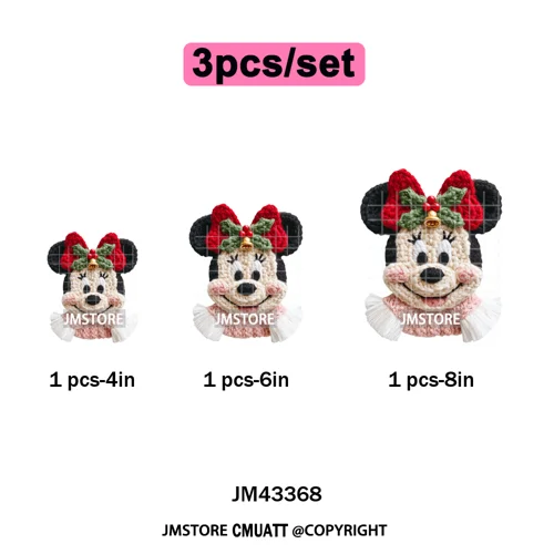 Cute Faux Knitting Yarn Princess Cartoon Character Christmas Holiday Iron on DTF Transfers Stickers Ready to Press for Hoodies