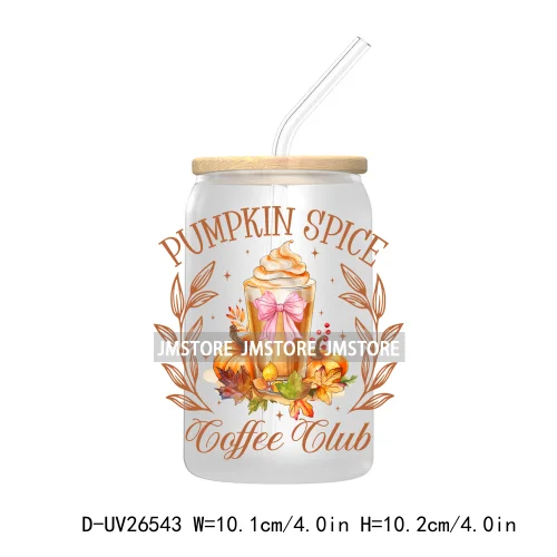 Coquette Pumpkin Spice Coffee Club UV DTF Transfer Stickers Decals For Libbey Cold Cups Mugs Tumbler Custom Retro Fall Autumn