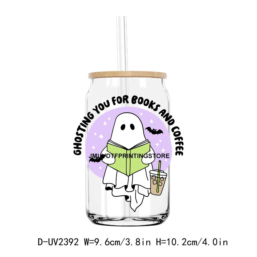 Boo Jee Cute Ghost With Coffee Halloween UV DTF Transfers Stickers Decals For Libbey Cold Cups Mugs Tumbler Waterproof DIY Craft