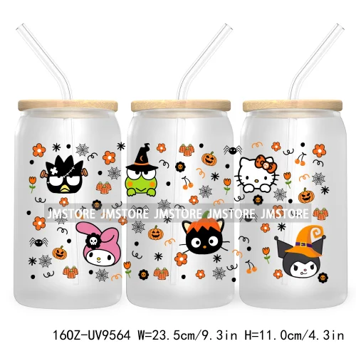 Halloween Cartoon 16OZ UV DTF Cup Wrap Transfer Stickers Custom Labels Waterproof Logo For Libbey Glass Can Pumpkin Season Vibes