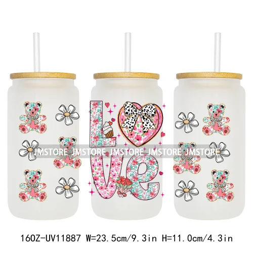 Coquette Bow Pencil 16OZ UV Cup Wrap DTF Transfer Stickers For Libbey Glass Can Cups Tumbler Cherry Heart Love Valentines Day