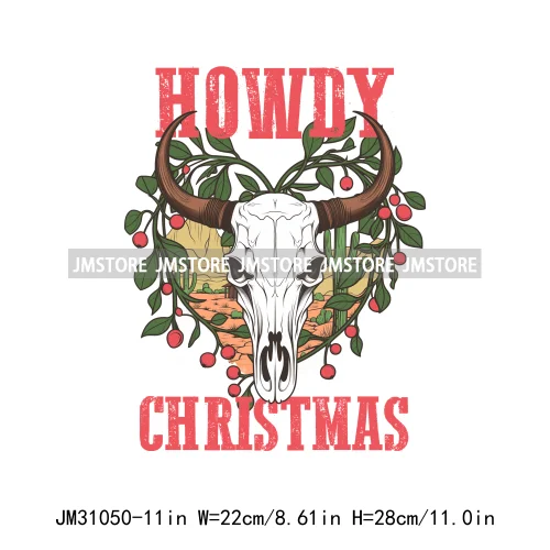 Retro Western Joy Santa Howdy Rocking Round The Christmas Tree Iron On DTF Transfers Stickers Ready To Press For Sweatshirts