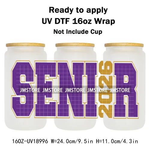 High School Senior Coquette Bow 16OZ UV DTF Cup Wraps Ready To Apply Waterproof Transfer Stickers For Libbey Glass Can Tumbler