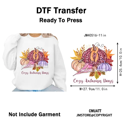 Pink Happy Fall Season Harvest Blessings Pumpkin Autumn Vibes Iron on DTF Washable Transfers Stickers Ready to Press for Hoodies
