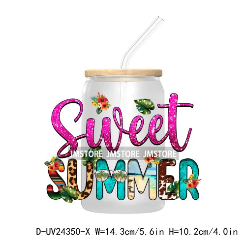 Sweet Summer Time UV DTF Transfer Sticker Decals For Libbey Glass Cold Cups Mugs Tumbler Custom Waterproof DIY Labels Watermelon