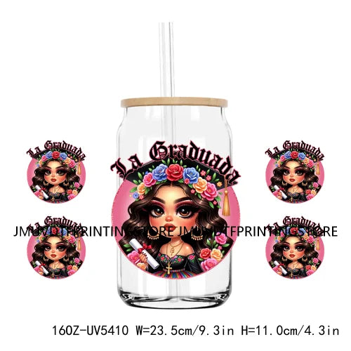 Chicano Graduation Mexican Lady 16OZ UV DTF Cup Wrap Transfers Stickers Custom Labels DIY Waterproof Logo For Libbey Glass Can