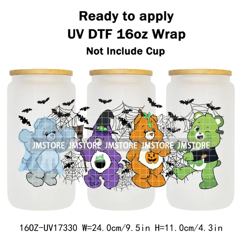 Scary Bears Halloween Pumpkins Horror Characters UV DTF Wraps Transfer Sticker Selfadhesive For 16OZ Libbey Glass Can Tumbler